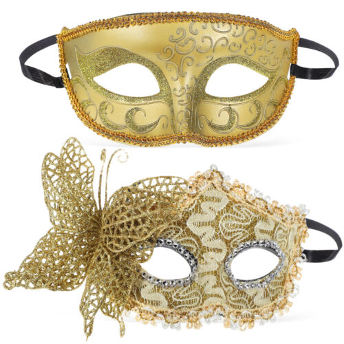 2 pièces masques de fête masques de carnaval masques semi-masques masques de paire dorés - Photo 1/11