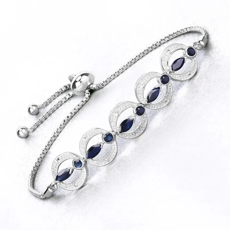 5.12 Ct Marquise Simulated Sapphire 14k White Gold Bolo Bracelet
