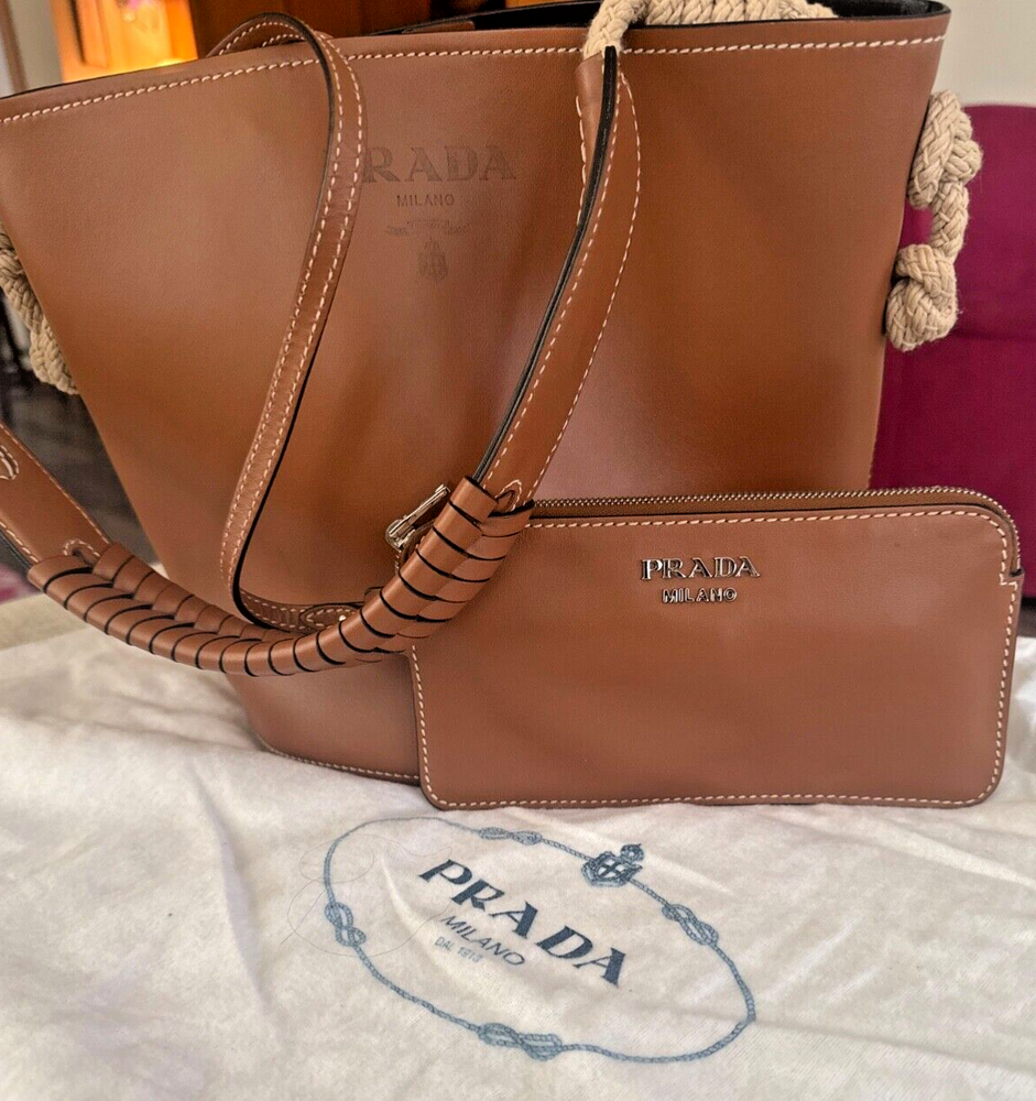Prada Medium Leather Tambour Bucket Bag with Rope Detail
