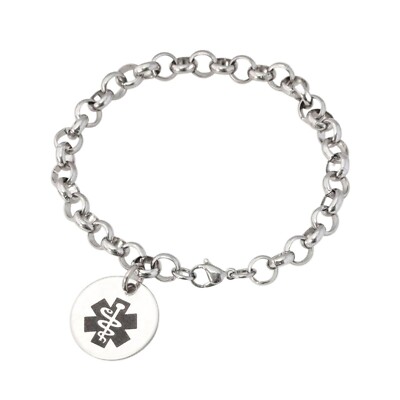 Womens Medical Alert Bracelet Ladies Personalised ID Charm Custom Engraved Orbit
