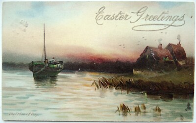 Antike Oster-Grußkarte Am Ende des Tages verschickt Camborne 1906 Raphael Tuck