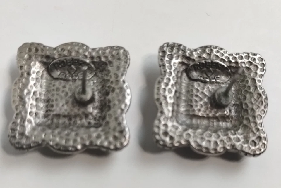 Vintage Robert Rose Silver Carnelian Pierced Earrings Native Southwestern Square - Image 4 of 4