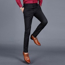 Men's Casual Pencil Pants Slim Fit Skinny Business Formal Dress Trousers Fashion