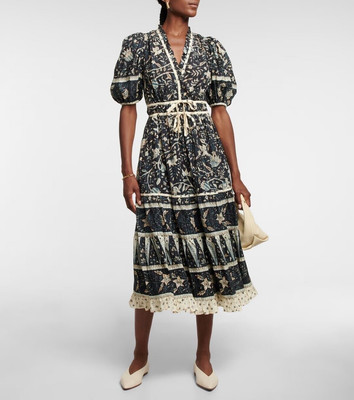 ULLA JOHNSON |  Anissa  Puff Sleeve Pleated Cotton Midi Dress in Rainforest
