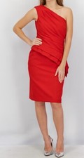 Lauren Ralph Lauren Asymmetrical Tiered Peplum Knee Length Red Dress Size 16