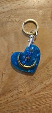 Handmade Resin Keychain blue heart with moon