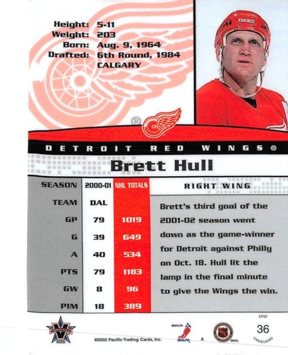 2001-02 Vanguard #36 Brett Hull - Picture 2 of 2