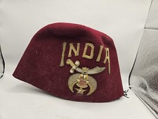 Shriner India Fez Hats And Boxes Jeweled 7 1/4" Maroon Red Cap Hat Used