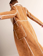 Boden Reversible Faux Shearling Long Coat Sz 18 Hazel Brown Rrp £260!