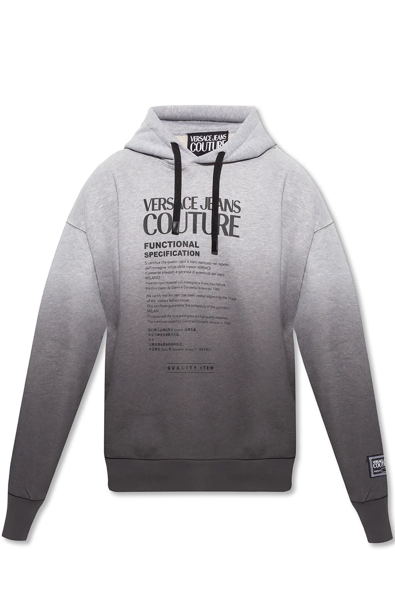 Versace Jeans Couture Men Grey Ombre Printed Logo Hooded