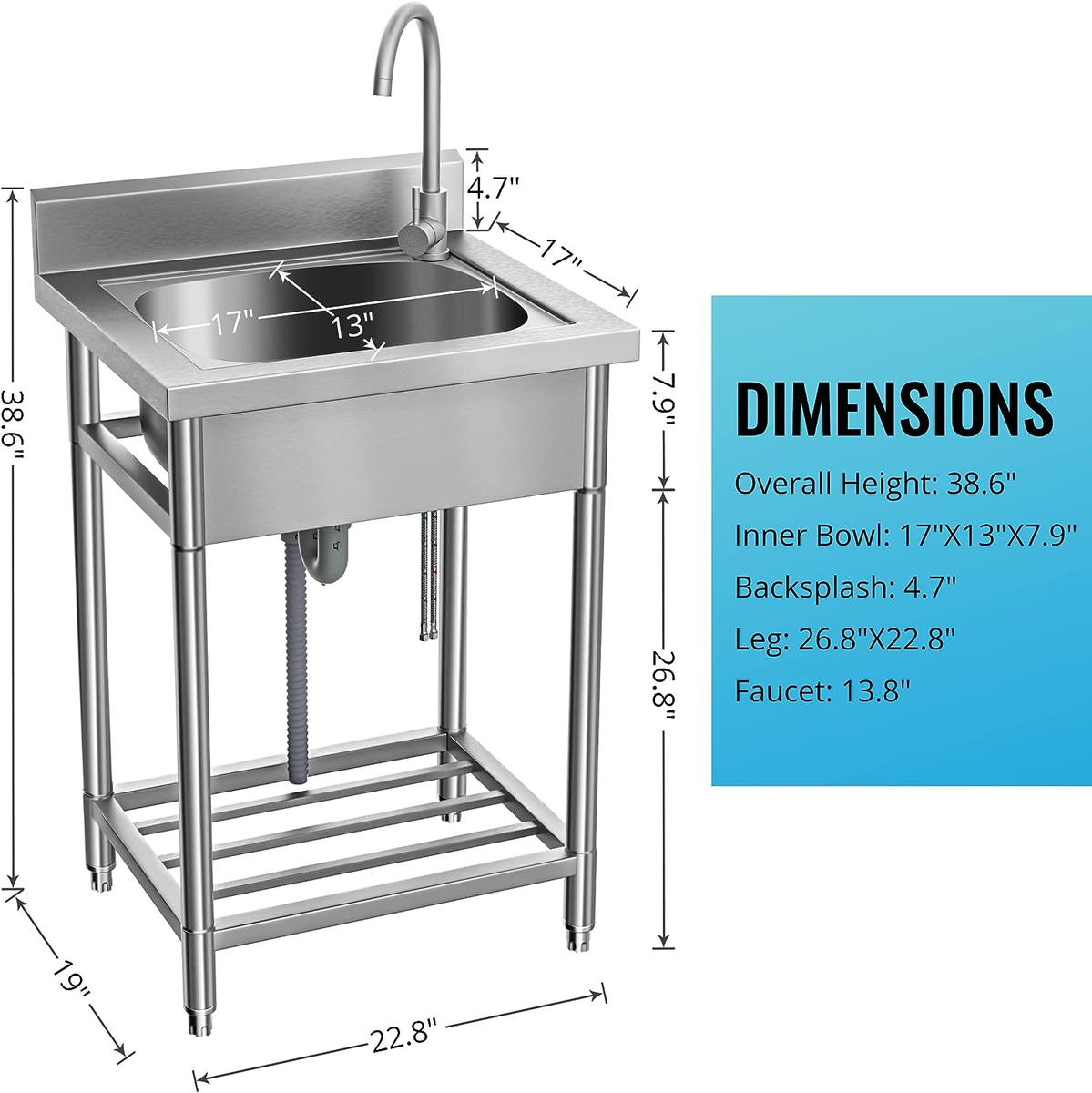 Outdoor Kitchen Stainless Steel Utility Sink With Cold And Hot