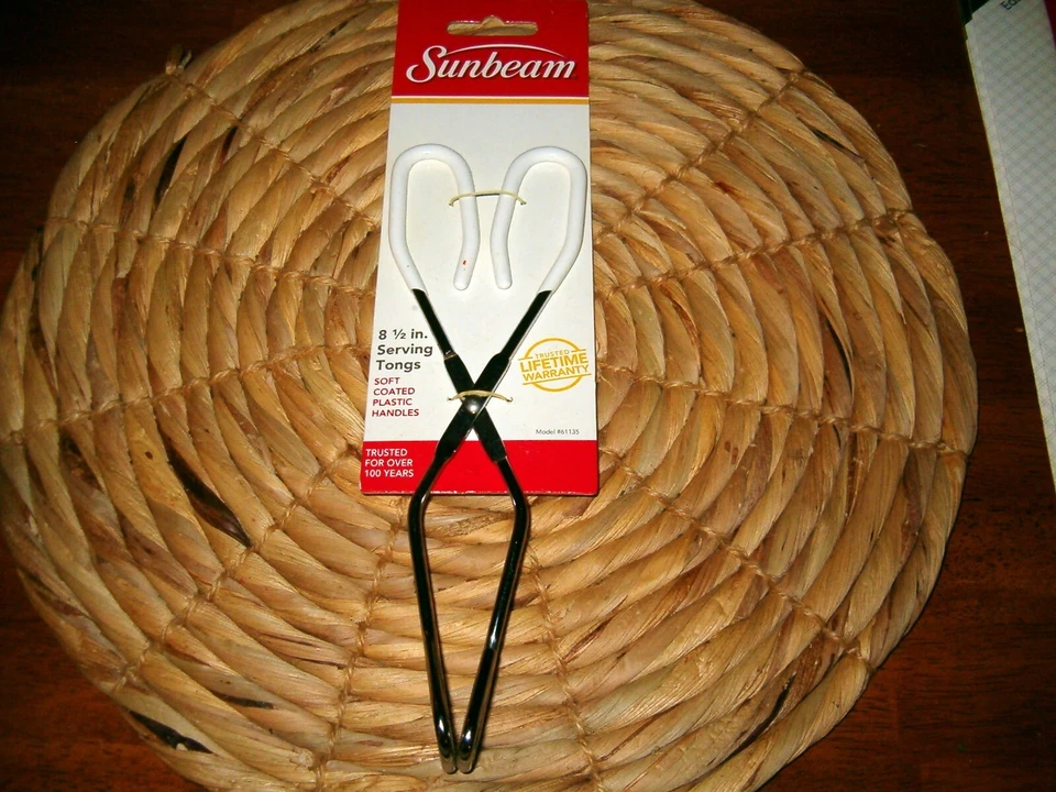 SUNBEAM SERVING TONGS Kitchen Serving Tongs 8 1/2" White Handles - Image 2 of 3
