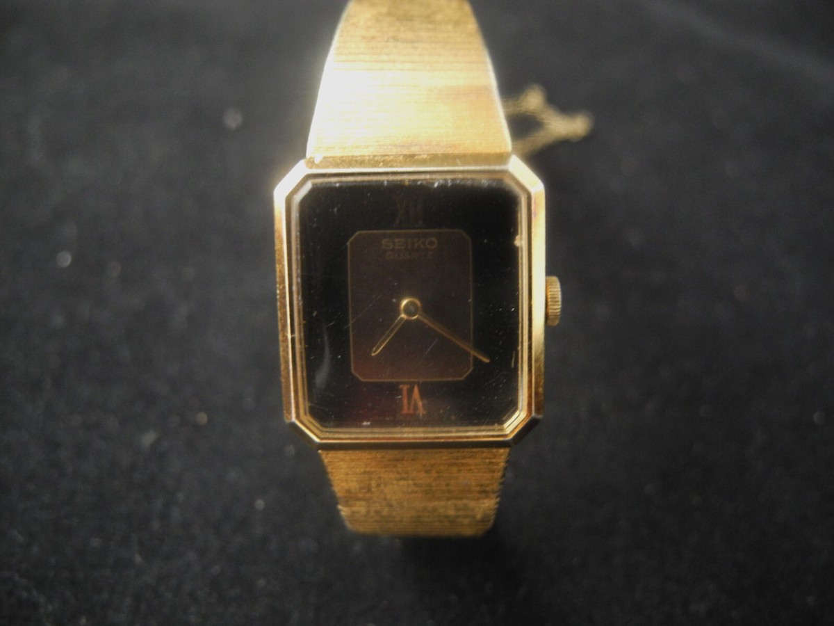 Seiko Women's 5420-5149 Gold Tone Watch Gold Bracelet Band Black