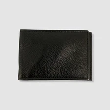 Perry Ellis Portfolio Men's Black Pebble Leather Slim Credit Card Wallet
