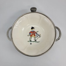 V NTagE Child's Bowl, Primitive Child's Warming Dish with Water Reservoir