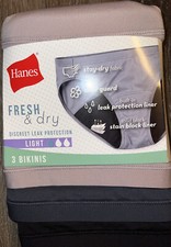 Hanes ~ Womens Bikini Light Leak Protection Underwear Panties 3-Pack ~ 6