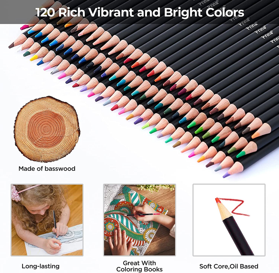 PRINA Art Supplies 120 Colors Colored Pencils Set for Adults Coloring Books with eBay