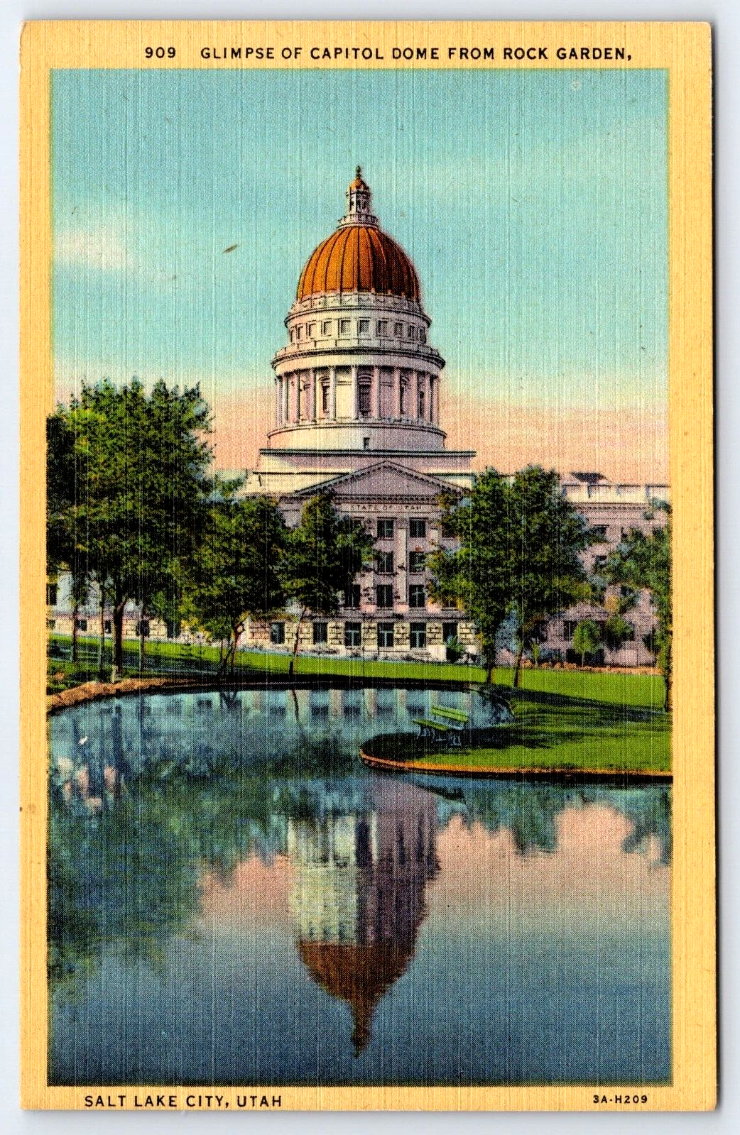 Original Old Vintage Postcard Capitol Dome Rock Garden Salt Lake City Utah USA
