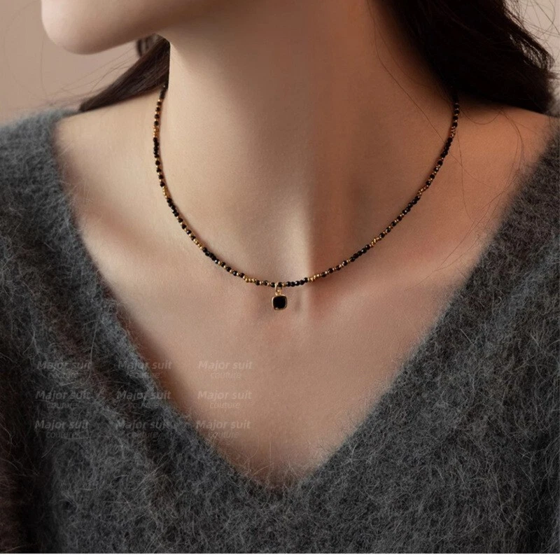 Natural Crystal Black Tourmaline Beaded Healing Anxiety Relief Choker Necklace - Image 2 of 4
