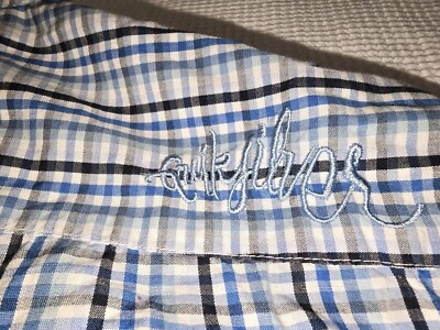 Quicksilver Mens Button Up Shirt Size Large Blue White Plaid Short Sleeve