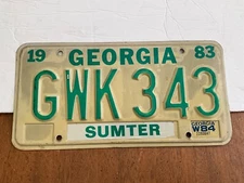 1984 Georgia Sumter License Plate Tag 1983 GWK 343