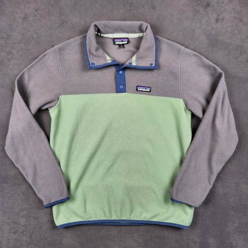 Patagonia Micro D Snap T Pullover Mens Small Gray Green Lightweight Fleece