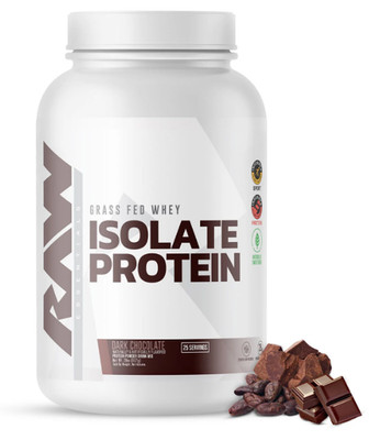 RAW 25g Grass Fed Whey Isolate Protein Powder, Dark Chocolate, 1.97 lbs.
