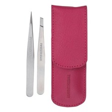 Tweezerman Petite Tweeze Set with Travel Case - Point and Slant Tweezers, Tweeze