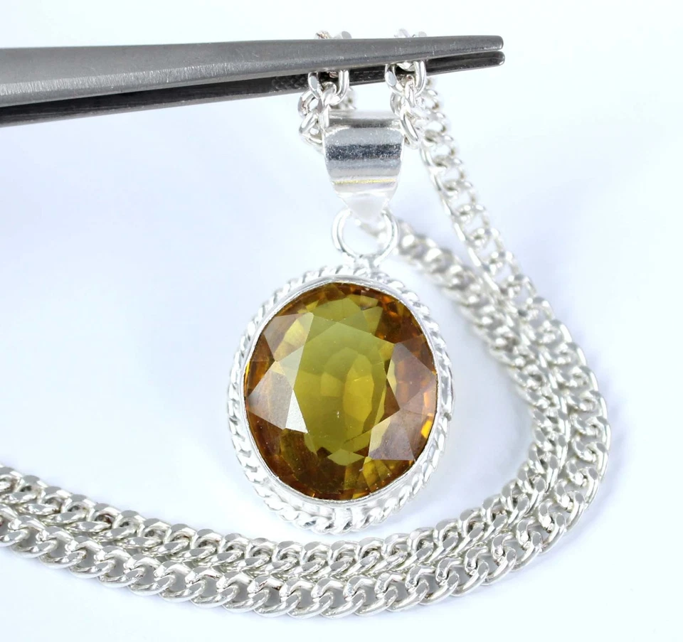 38,20 Ct Natürlicher Gelber Saphir Oval Anhänger für Herren Charm Silber 925 - Bild 1 von 4
