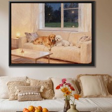Golden Retriever Canvas Print Vintage Dog Oil Painting for Living Room Decor