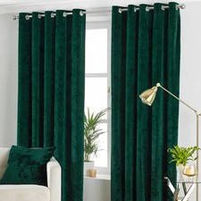 Paoletti Verona Crushed Velvet Eyelet Lined Emerald Curtains W46" x Drop 54"