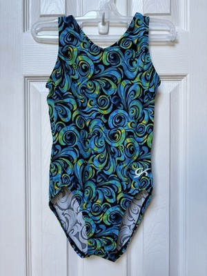 GK Gymnastics Girl Leotard Green Teal Blue Swirl Moana Themed Size 8-10 EUC