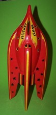 1950's FOSTA RED YELLOW HARD PLASTIC ROCKET SHIP BANK WITH DAMAGE