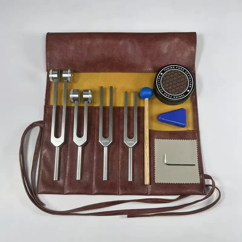 4er Stimmgabel Set 128Hz 256Hz 432Hz 528Hz Klangtherapie Yoga Meditation Tasche