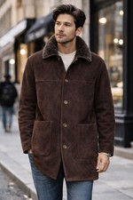 Joseph & Lyman Shearling Coat Men Brown Leather Sheepskin Jacket Fur Lined 40/L