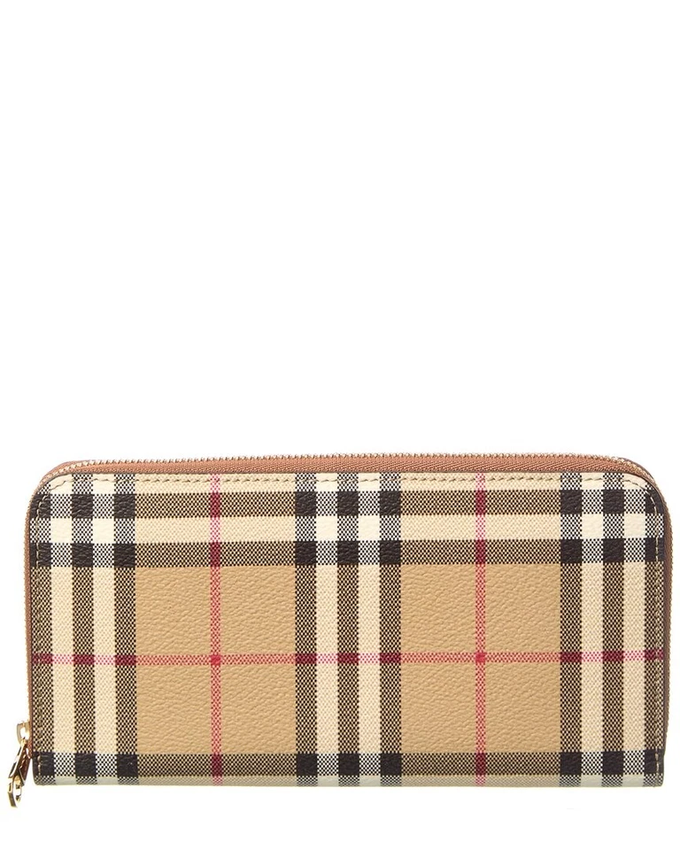 Cartera para mujer Burberry Check de lona electrónica con cremallera alrededor beige