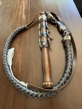 Vintage Handmade Leather Bullwhip Wooden Handle Hungary Souvenir Whip