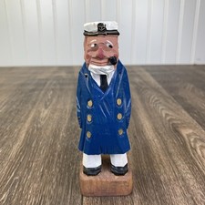 Vintage Hand Carved Wooden Sea Captain Figurine Nautical Maritime Folk Art 6"