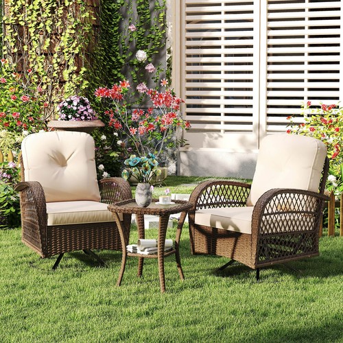 3 PCS Patio Swivel Rocker Set Gliding Bistro Furniture Set w/ Tempered Glass - Picture 4 of 10