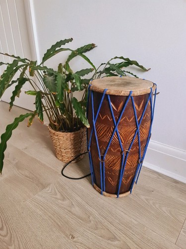 Vintage Wooden Drum Handcrafted Asian African Tribal Cow Hide Musical ...