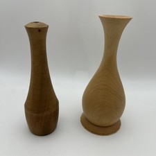 Pair of Wooden Stem Vases - Approx 14cm tall