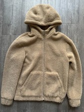 Teddy Fleece Full Zip Hoodie Jacket Camel Oat Sherpa Oversized Women Medium NEW