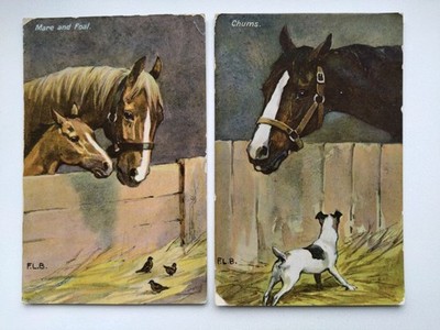 'Stute und Fohlen'...& 'Chums'...zwei B.B. LONDON Postkarten, 1911 verschickt.