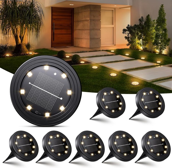 Nibshoom 8 StüCk Solar Bodenleuchten Aussen, 8 LED Solarleuchten Garten IP68-image