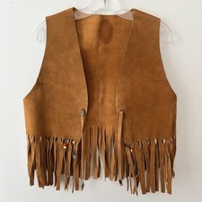 VTG 70s Suede Fringe Vest Boho Hippie Western Beaded Festival Brown Leather M