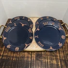 Frankoma Vintage Navy Blue Salad Plate Longhorn Ranch Brands Set of 4 Western