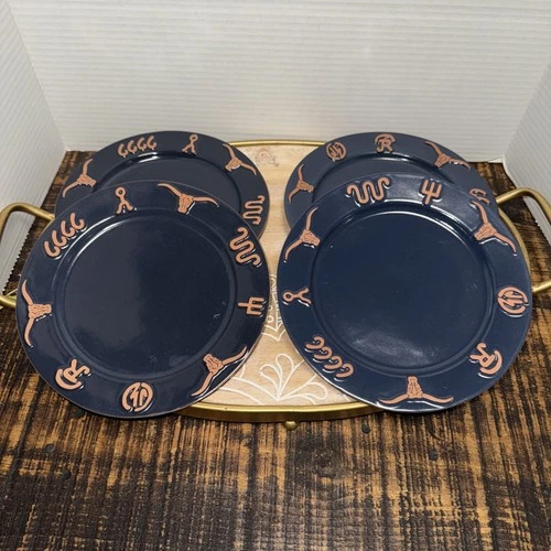 Frankoma Vintage Navy Blue Salad Plate Longhorn Ranch Brands Set of 4 Western