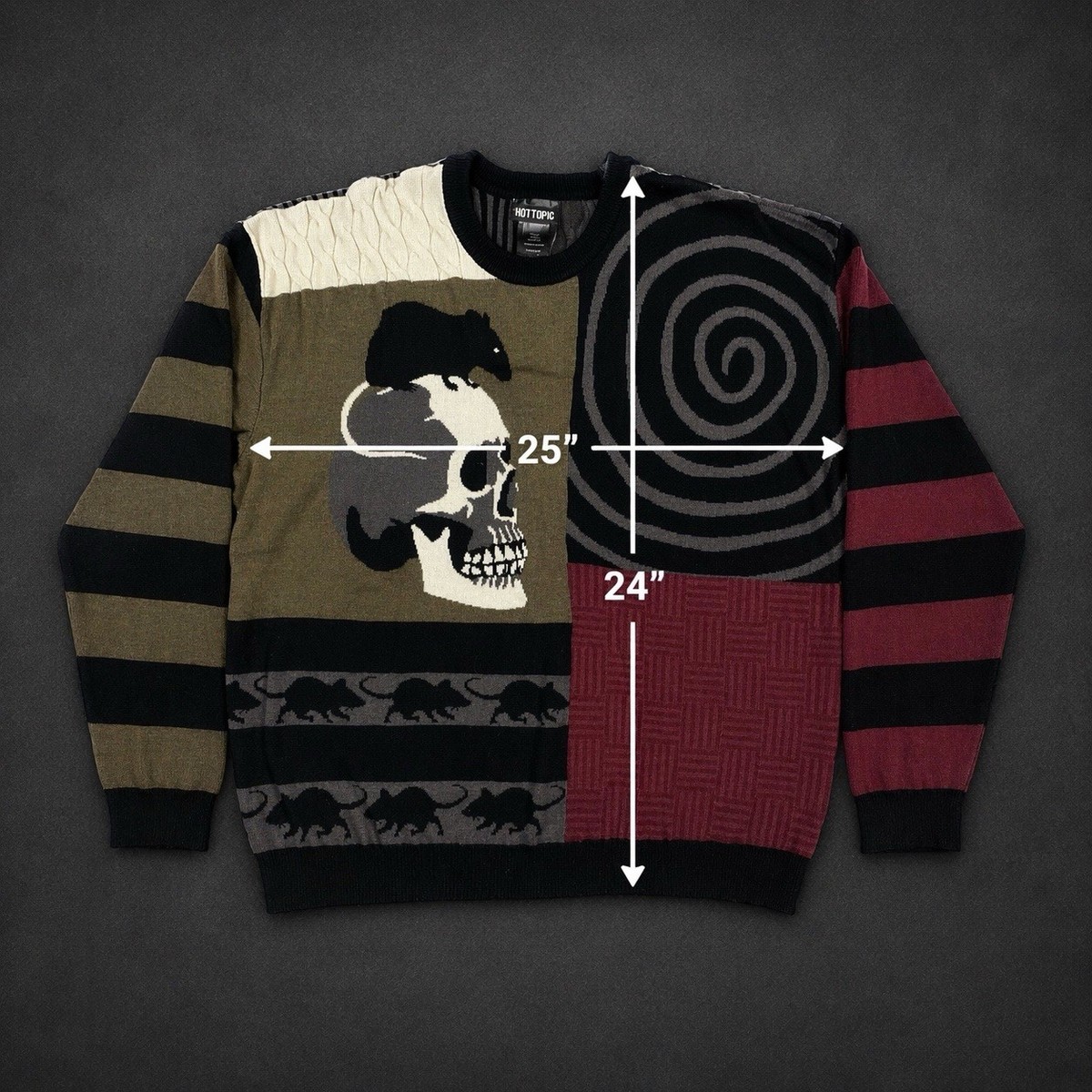 Hot Topic Rat Skull Grunge Patchwork Sweater Mens L Gothic Y2K 