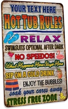 Chico Creek Personalized Hot Tub Rules Custom Tin Metal Signs Home Décor 8x12