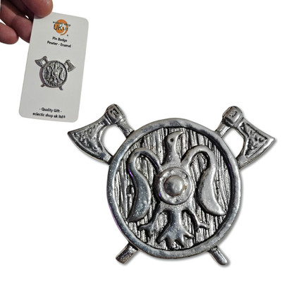 Wikinger Schild Pin Anstecker Zinn Rabe Zwillingsaxt Revers Brosche Hut Tasche Schmuck